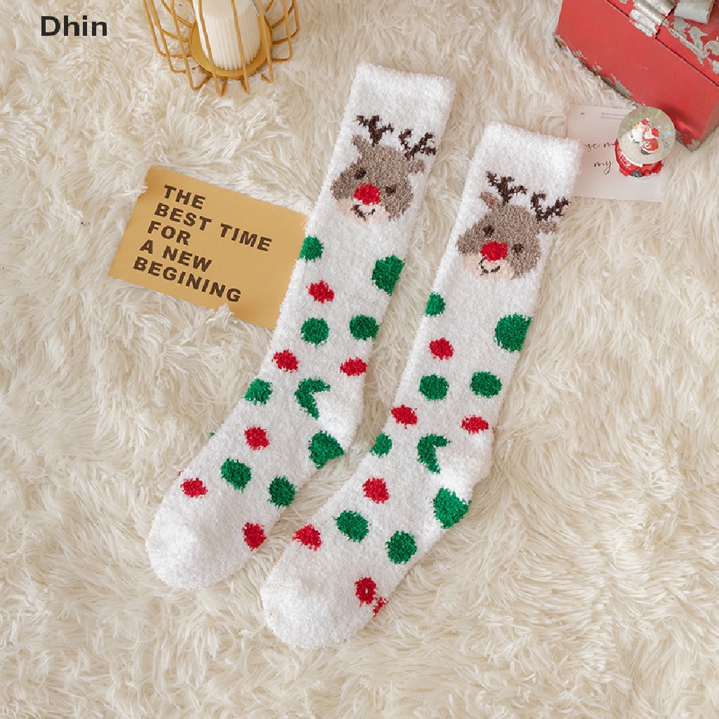 1 Đôi Vớ Dài Tới Gối Vải Lông Cừu San Hô Dày Mềm Mại Giữ Ấm Chủ Đề Giáng Sinh Năm Mới