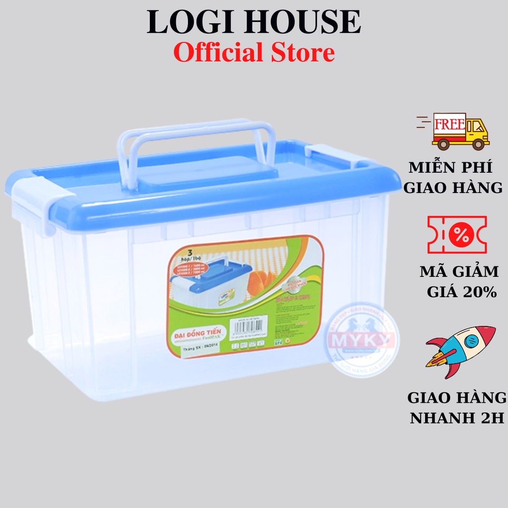 Hộp nhựa đựng thực phẩm 7.2L, đồ đa năng có quai xách và nắp gài đậy kín chắc chắn bảo quản thực phẩm