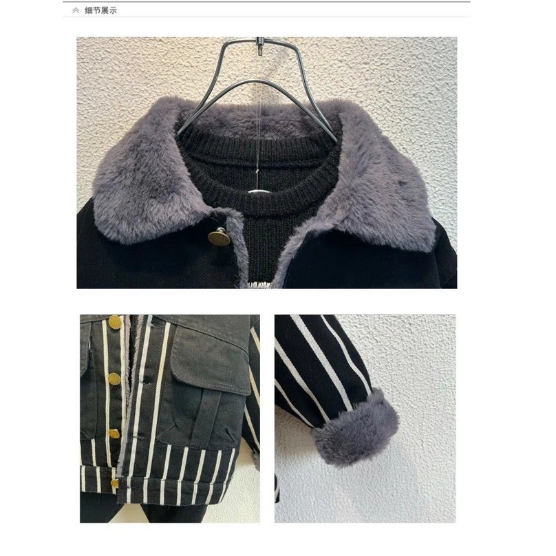 Áo Khoác Denim Lót Lông Cừu Dày Dặn Phong Cách Thời Trang Thu Đông Mới Cho Bé Trai 22 Tuổi