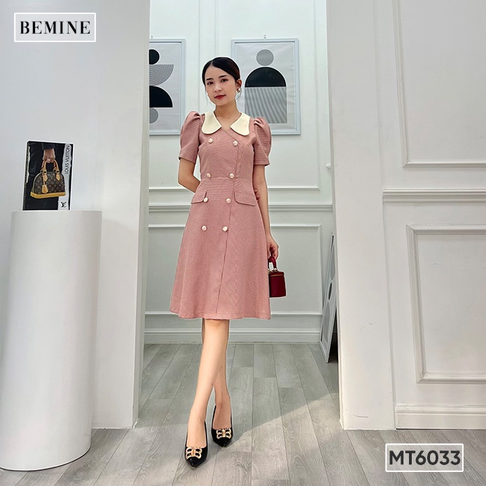 Đầm phối lá cổ cánh bướm đính nút ngực BEMINE MT6033