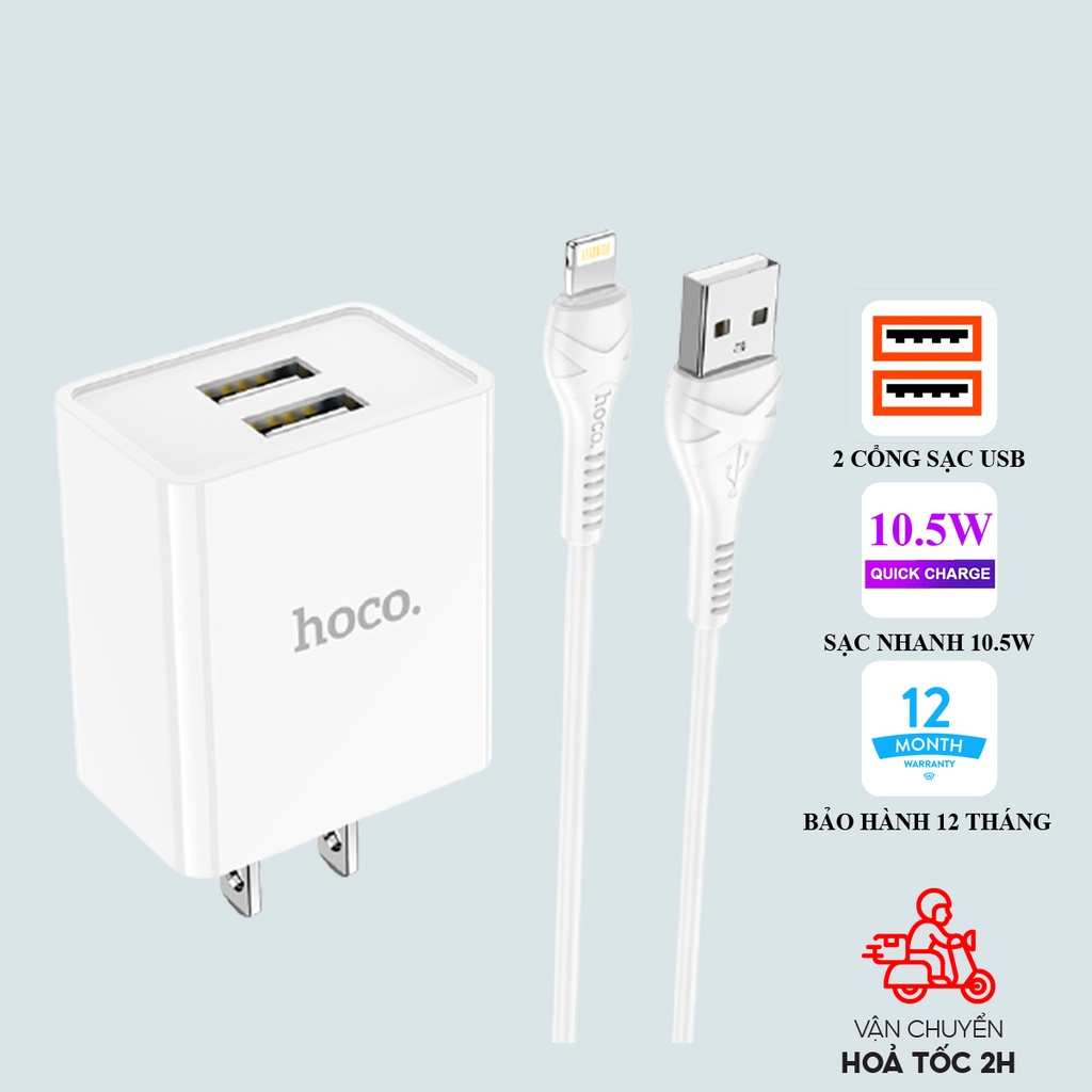 Sạc IP Hoco C89 2.1A hỗ trợ dòng 10.5W, có 2 cổng sạc USB