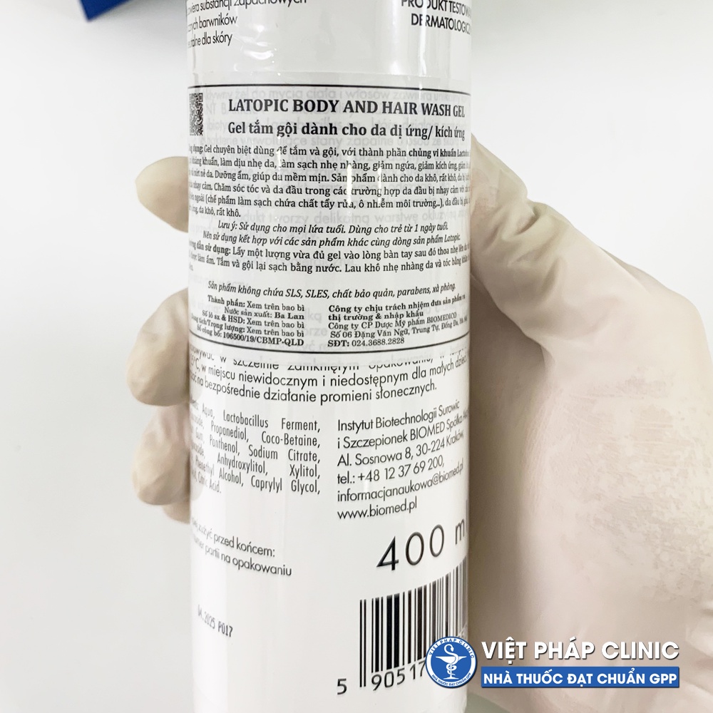 Gel tắm gội dành cho da kích ứng, dị ứng LATOPIC Body and Hair Wash Gel 400ml