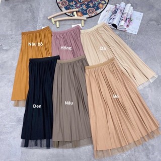 Chân váy xếp ly dài mặc được 2 mặt hàng QC L1