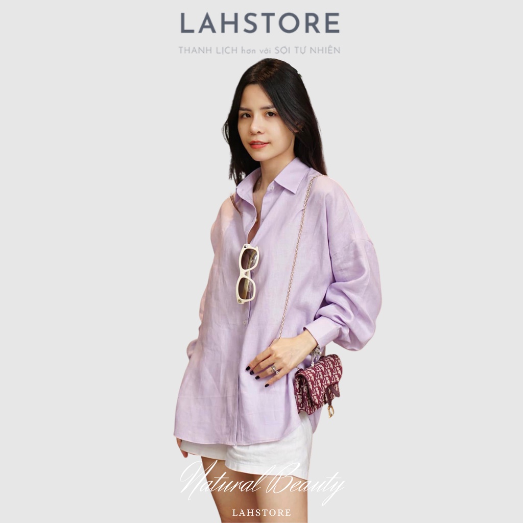 Áo sơ mi nữ linen form rộng tay dài LAHSTORE thiết kế basic đa dụng nhiều màu