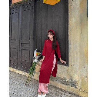 Áo dài lụa trơn kèm mấn đội đầu