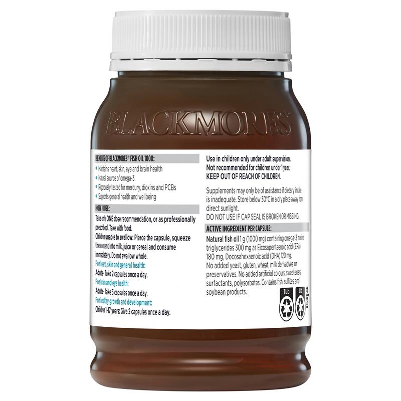 Viên uống dầu cá Blackmores Fish Oil 1000mg Omega-3 200 viên dầu cá tự nhiên hỗ trợ não bộ thị lực tim mạch