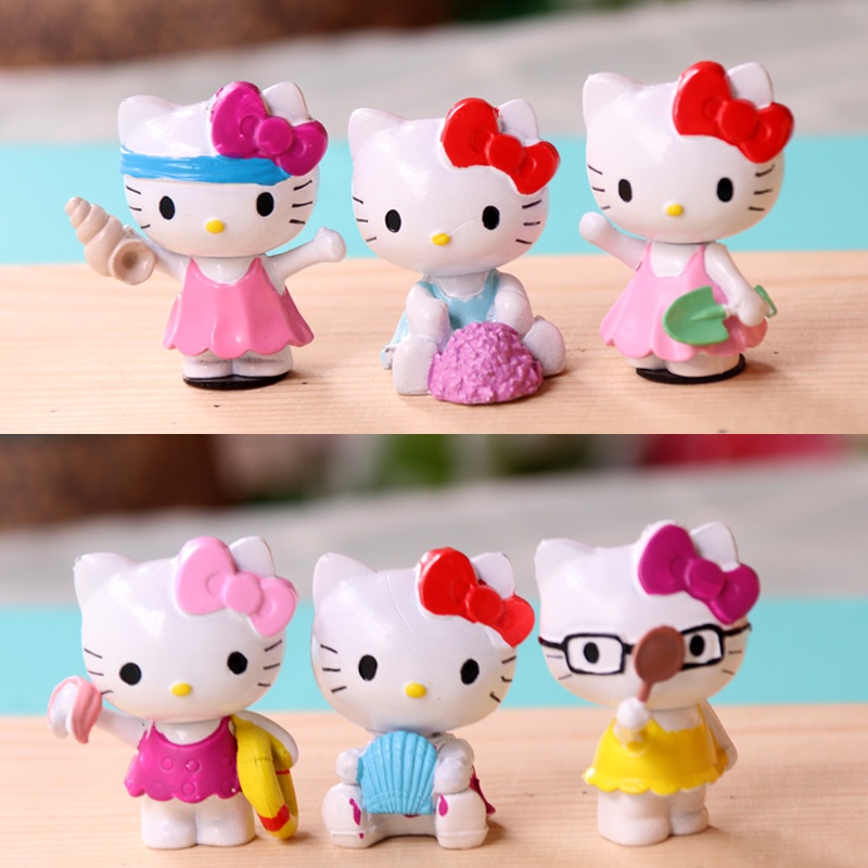 SANRIO Set 6 mô hình mèo Hello Kitty trang trí bánh kem