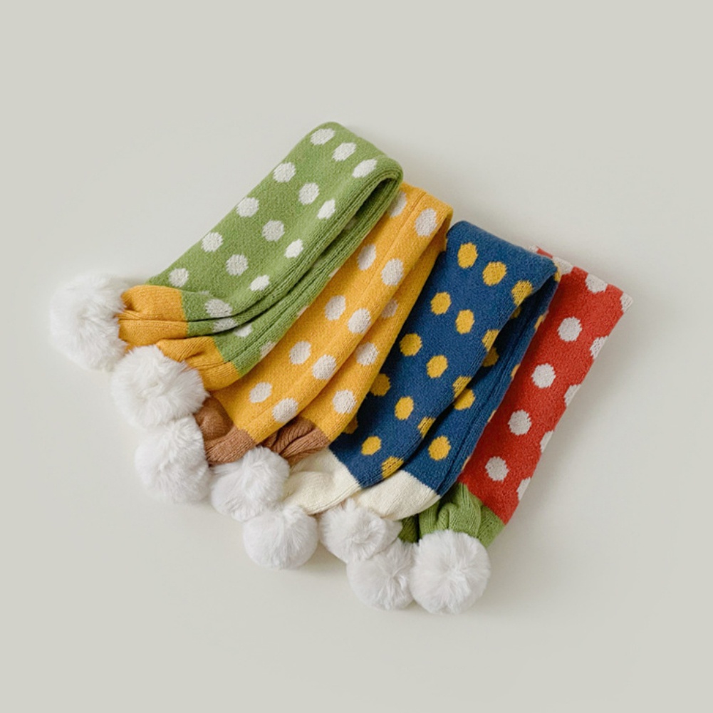 Khăn Choàng Cổ Đan Len Họa Tiết Chấm Bi Phong Cách Hàn Quốc Thời Trang Thu Đông Xinh Xắn Cho Bé Gái