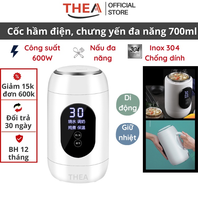 Cốc hầm điện đa năng mini, chưng yến, nấu cháo, đun nước, pha trà, hầm thịt, luộc trứng, nấu mì/lẩu 700ml - 600W - THEA