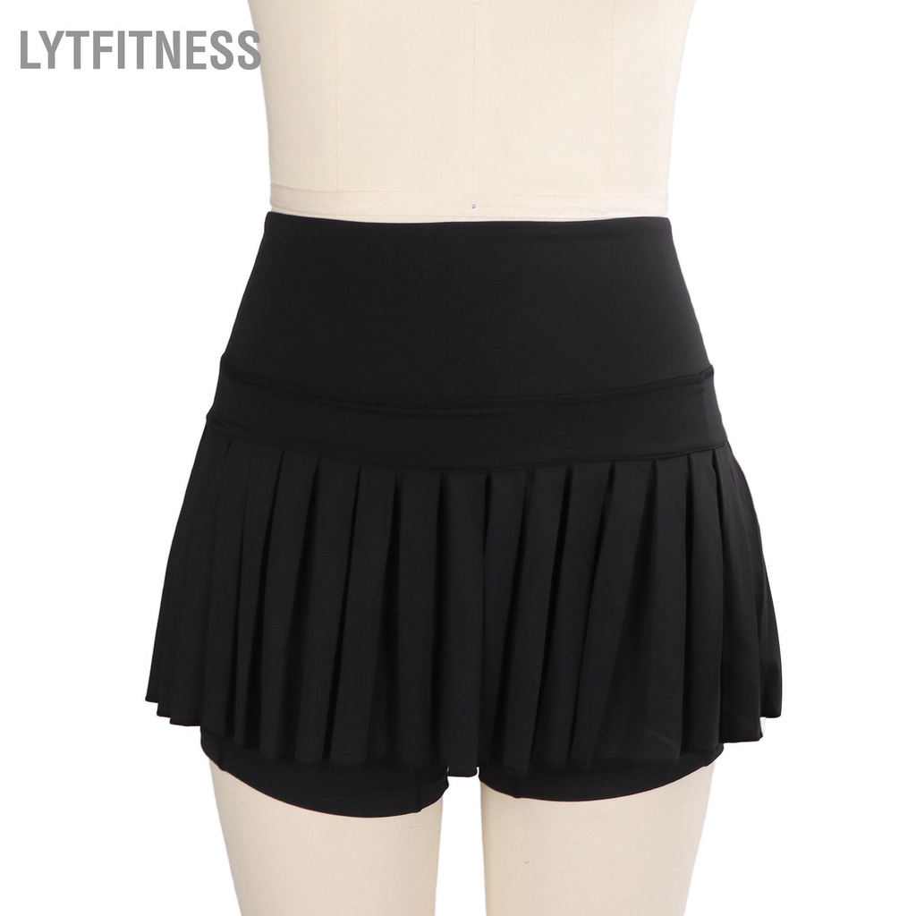 LYTFitness Quần vợt Váy xếp ly thoáng khí bên trong short thời trang Nữ màu đen thể thao với túi để chạy Yoga