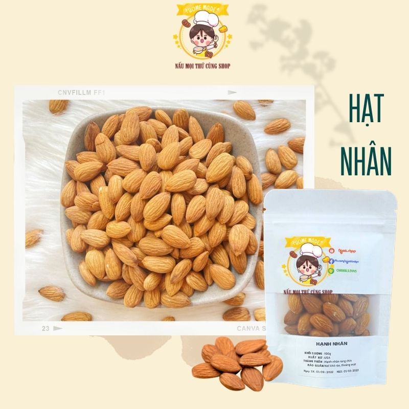 Hạt hạnh nhân đã tách vỏ sấy nguyên vị loại đặc biệt, nguyên liệu làm kẹo nougat, trang trí bánh gói 100g