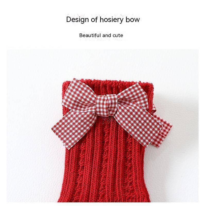 Vớ Cotton Cổ Cao Màu Đỏ Đính Nơ Thời Trang Giáng Sinh Năm Mới Cho Bé Gái Sơ Sinh