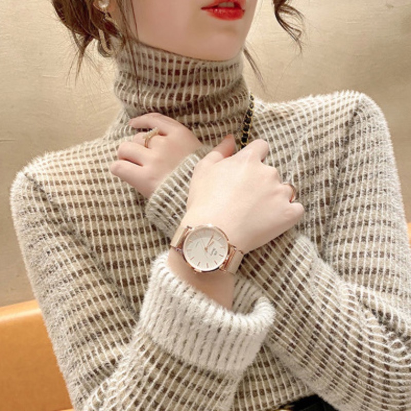 Áo Len Tay Dài Cổ Lọ Màu Sắc Tương Phản Thời Trang Cho Nữ