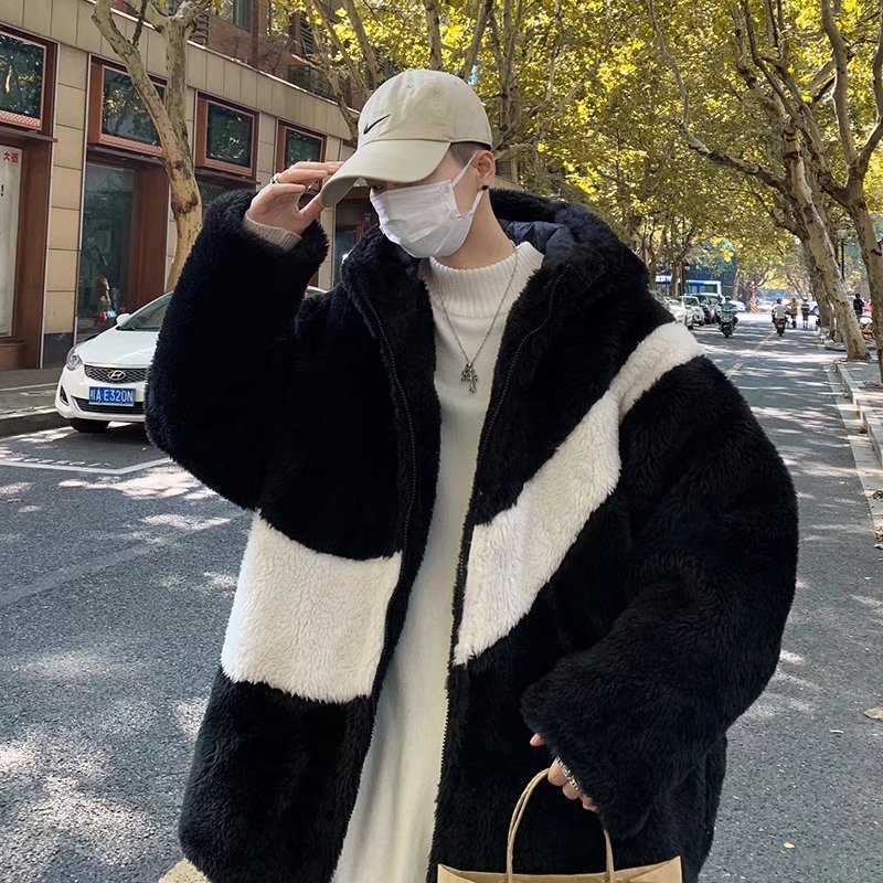 Hattongutto COD OOTD Áo Khoác Có Mũ Trùm Dài Tay Dáng Rộng Dày Dặn Phối Màu Khối Trẻ Trung Thời Trang Mùa Thu Cho Nam