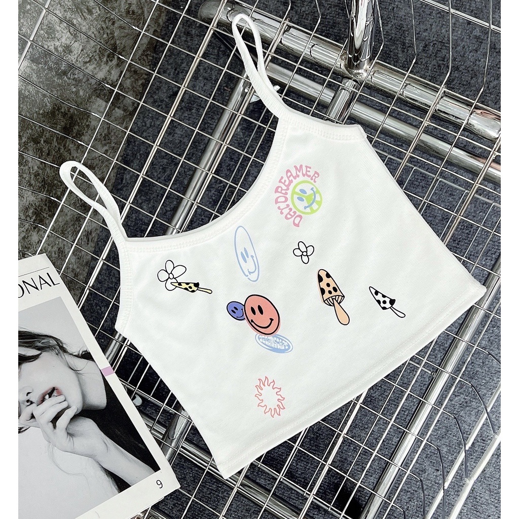 Áo croptop 2 dây in hình icon đáng yêu xinh xắn 543 FIORI STORE