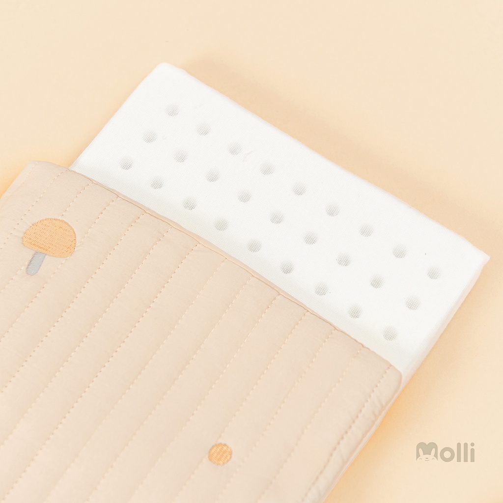 Gối Cao Su Non Cho Bé Kiêm Lót Đầu Trần Bông Molli Chính Hãng Từ Sơ Sinh Đến 5 Tuổi Chất Liệu Mềm Mịn Thoáng Mát