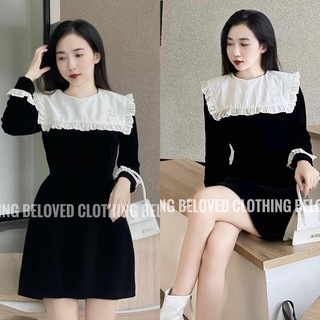 Đầm dáng chữ A phối cổ thô viền bèo