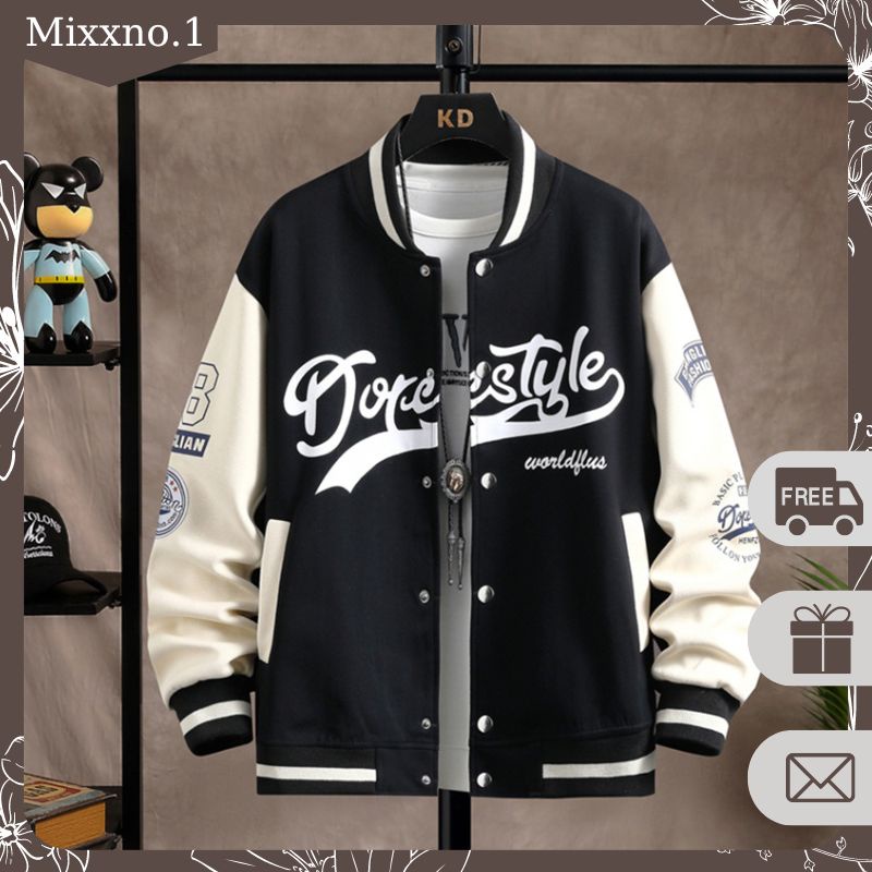 Áo Khoác Bomber Bóng Chày Unisex Nam Nữ Phối Hoạ Tiết In Form Rộng Thời Trang Mixxno1 AO KHOAC NAM 045V4