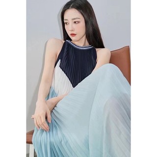 đầm maxi voan xếp ly phối màu qccc