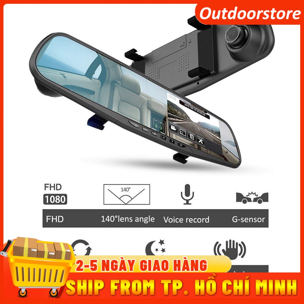 Camera hành trình ô tô 1080P Gương chiếu hậu tự động 4,5 inch Máy quay video kỹ thuật số Ống kính kép Dash Cam
