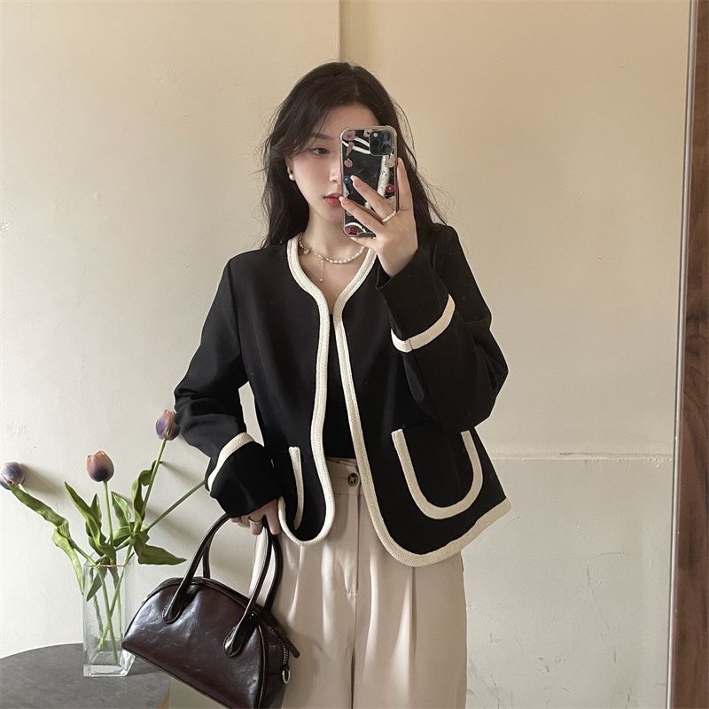 Áo Khoác dạ tweed nữ dài tay，Áo túi kiểu ngắn Siêu Sang Chảnh