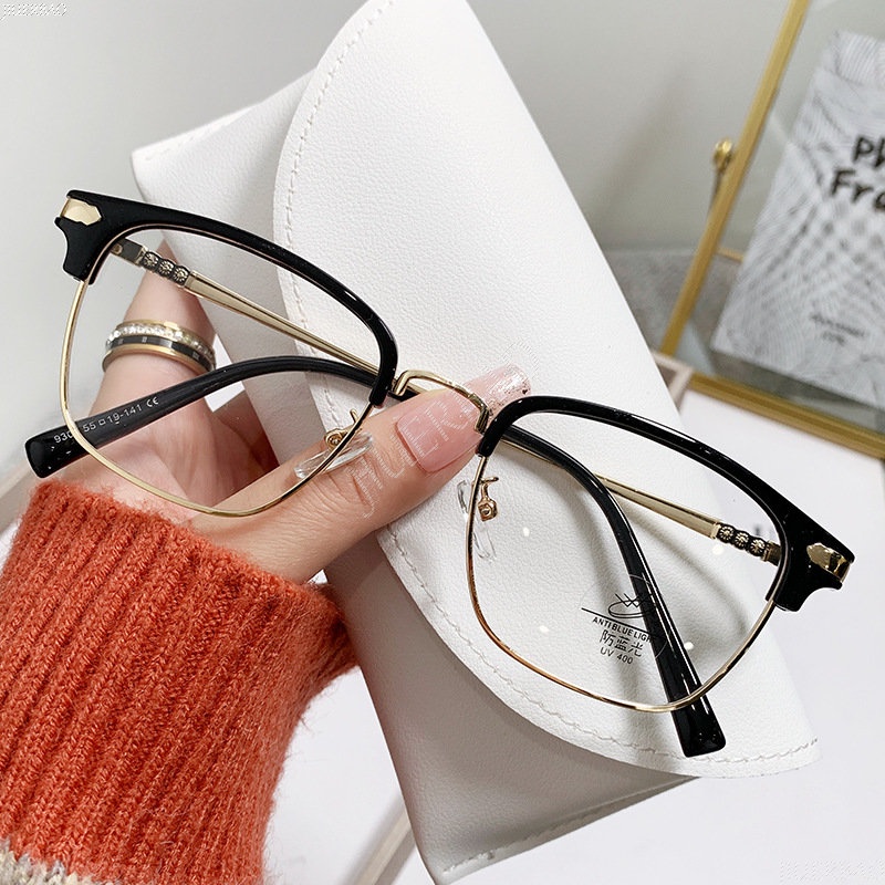 Mắt Kính Nửa Gọng Kim Loại Chống Bức Xạ Phong Cách Cổ Điển Mới