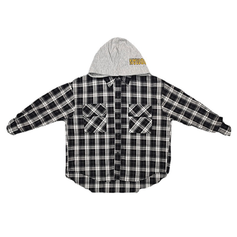 Áo khoác sơ mi AMILA có mũ trùm đầu dáng rộng kẻ sọc caro thời trang mới cho bé trai