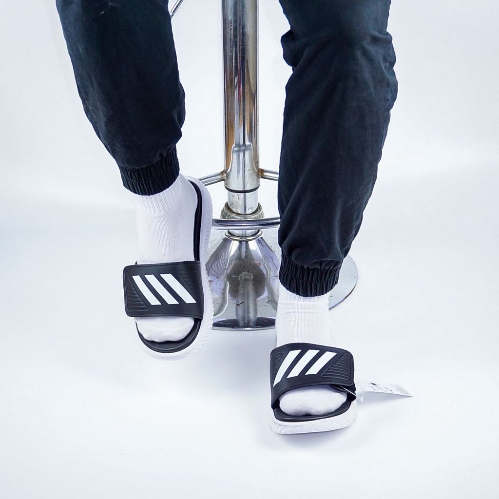 Dép nam quai ngang Alphabounce đen trắng - quai dán xé cực chất