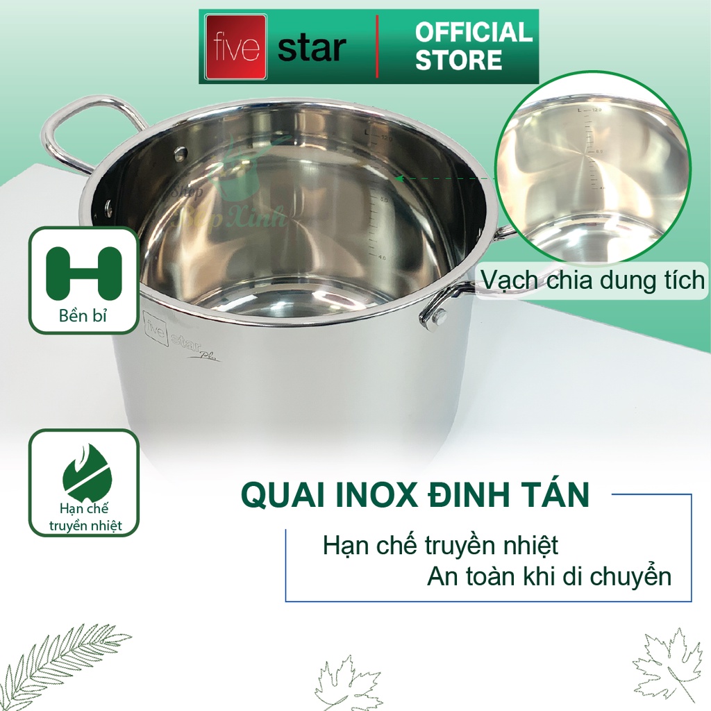 Nồi luộc gà 3 đáy inox 304 cao cấp Fivestar Plus nắp kính size 28cm | 30cm