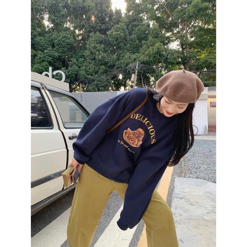 Áo nỉ NZN cổ tròn in họa tiết ngọt ngào thời trang thu đông cho nữ