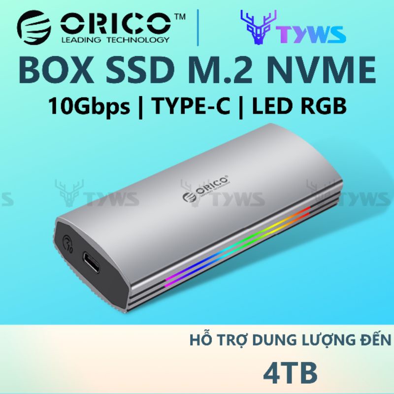 Box di động SSD M.2 PCIe NVMe to USB 3.1 Gen2 Type-C Orico M2R2-G2
