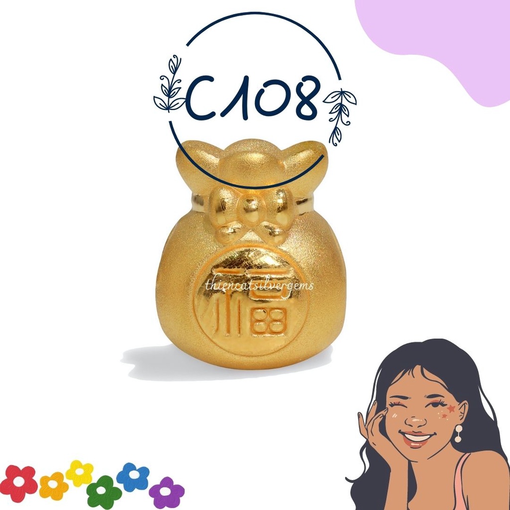 C108 Charm túi tiền xỏ khoen Bạc thật nguyên chất Thiên Cát
