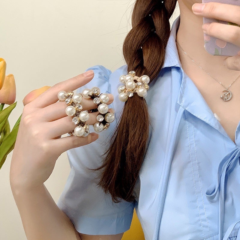 Dây Buộc Tóc Đính Ngọc Trai Giả Co Giãn Thời Trang Cho Nữ