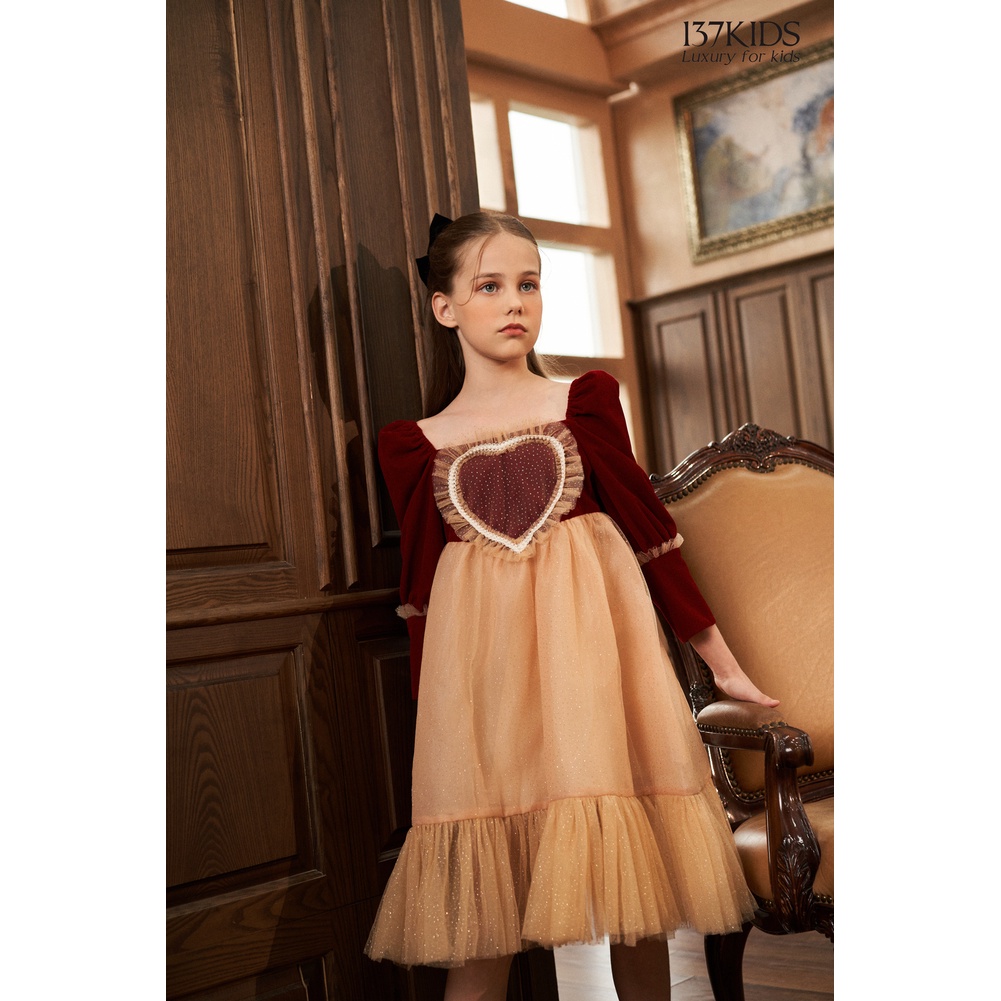 Váy nhung đỏ Blink Heart Dress 137Kids thiết kế xinh xắn cho bé gái