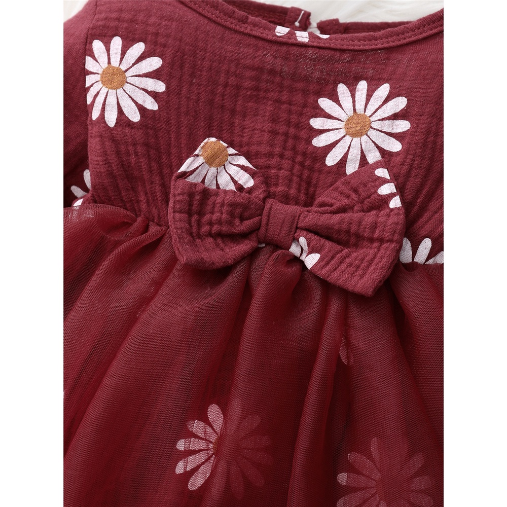 Áo liền quần MIKRDOO tay dài họa tiết hoa phối vải tulle và băng đô thời trang năm mới cho bé gái
