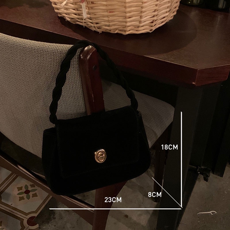 MISCHA Túi Xách Da Lộn Màu Trơn Dáng Vuông Nhỏ Kiểu retro Pháp Dễ Phối Đồ