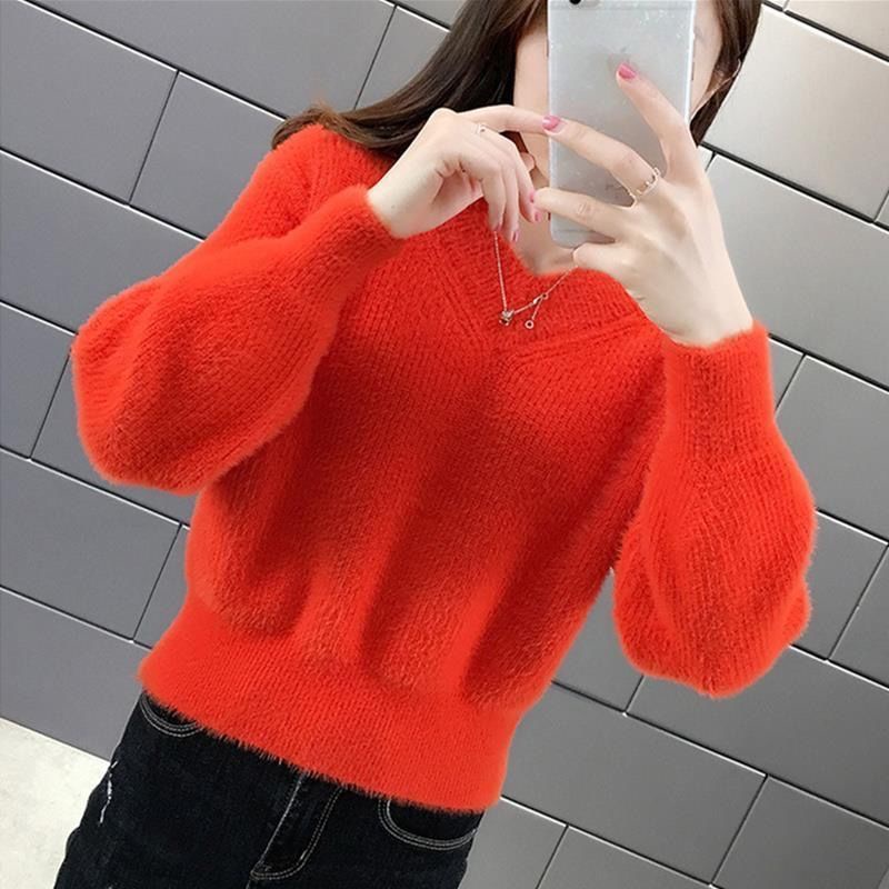 Áo Sweater / Áo Sweater Lông Chồn Ngắn Dáng Rộng Dày Dặn Cổ Chữ V Thời Trang Xuân Thu Phong Cách Mới Cho Nữ [Giảm Giá 35%]