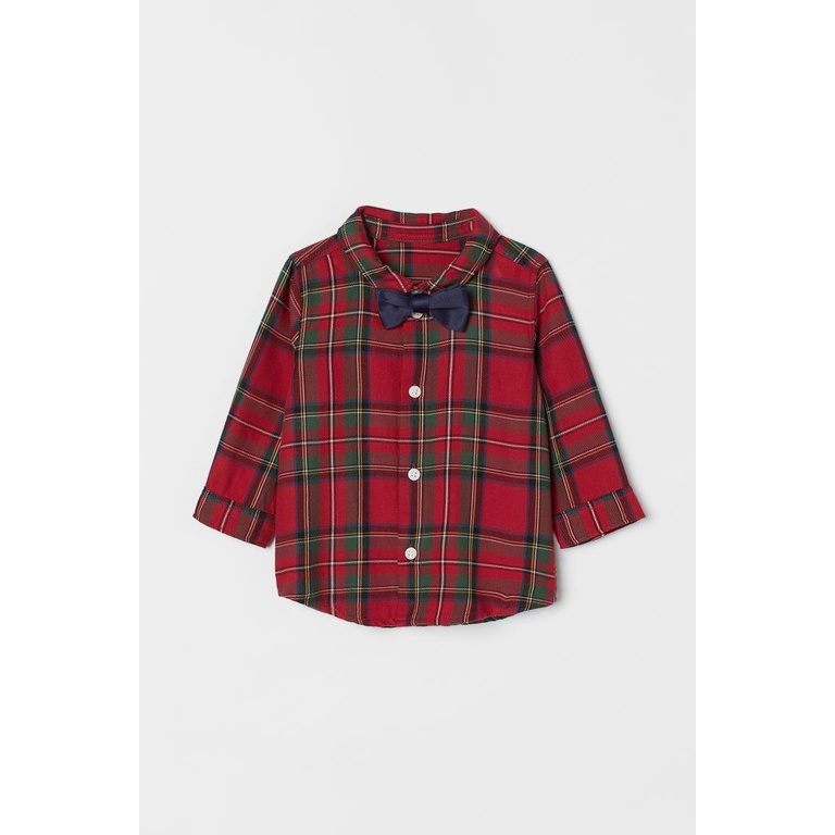 Áo somi trắng nơ caro đỏ nơ HM H&M_hàng chính hãng UK US