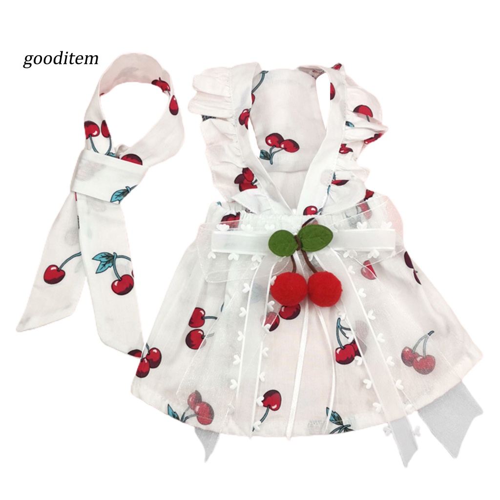 1 Bộ Đầm Công Chúa Mềm Mại In Họa Tiết Cherry Có Dây Đeo Cổ Cho Thú Cưng