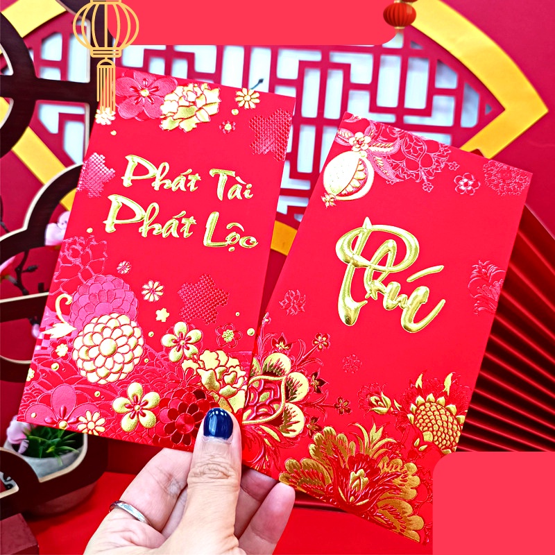 Bao lì xì tết 2023 nhiều lớp - màu đỏ nhung – 6 bao – bao lì xì tết mang lại may mắn cho gia chủ