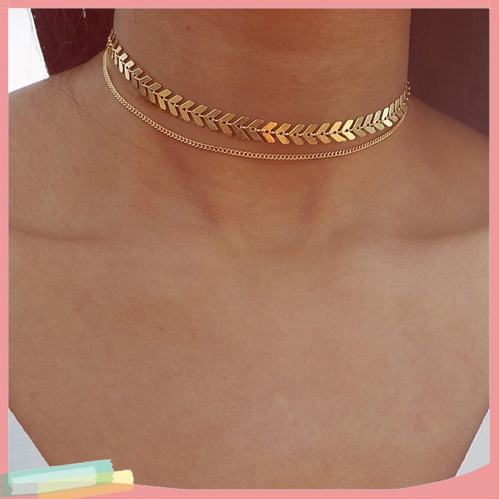 Vòng cổ choker hợp kim 2 lớp mạ vàng thời trang cho nữ