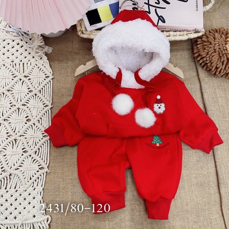 Bộ đỏ lót nỉ noel, tết cho bé trai bé gái