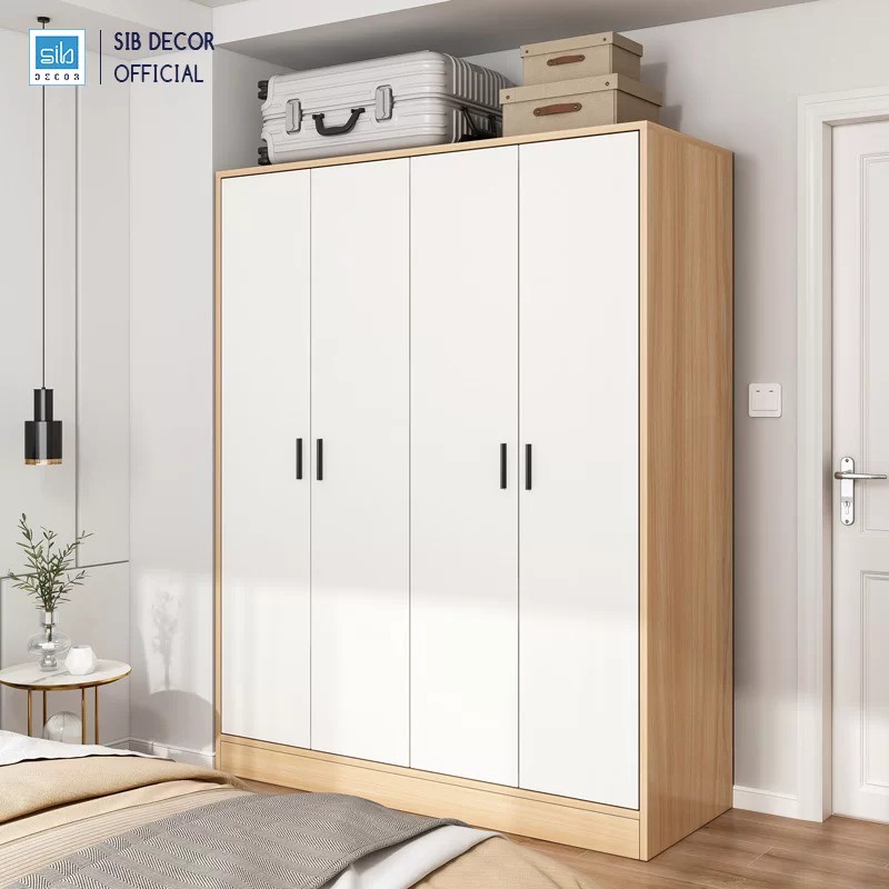 Tủ Quần Áo Phòng Ngủ Đơn Giản SIB Decor Màu Trắng Phối Vân Gỗ Sồi