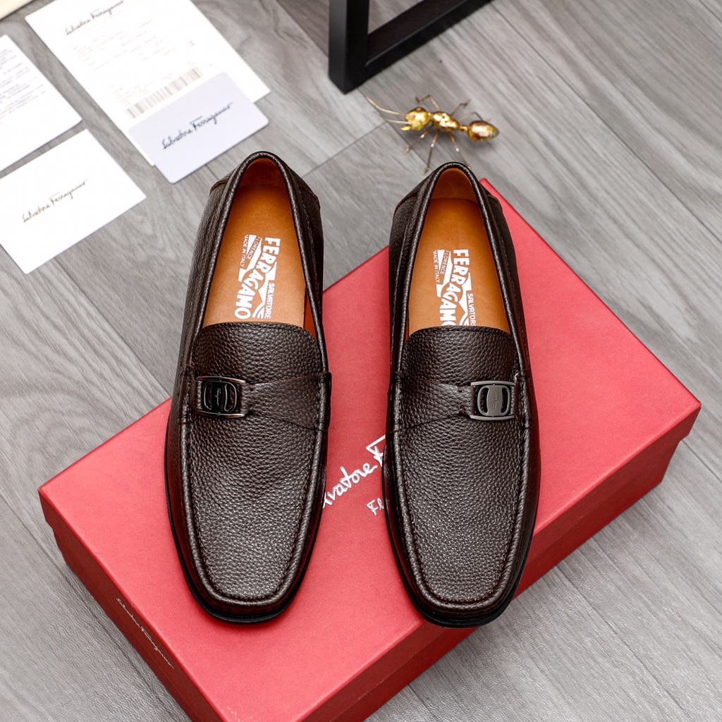 Giày lười nam da thật thời trang cao cấp Salvatore Ferragamo thiết kế vân da nổi sang trọng, lịch lãm