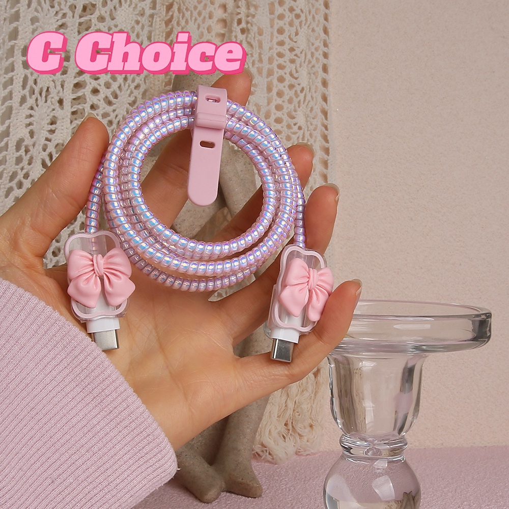 Bộ Vỏ Bọc Bảo Vệ Dây Cáp Sạc Type C Màu Laser Chống Rò Rỉ Tiện Dụng