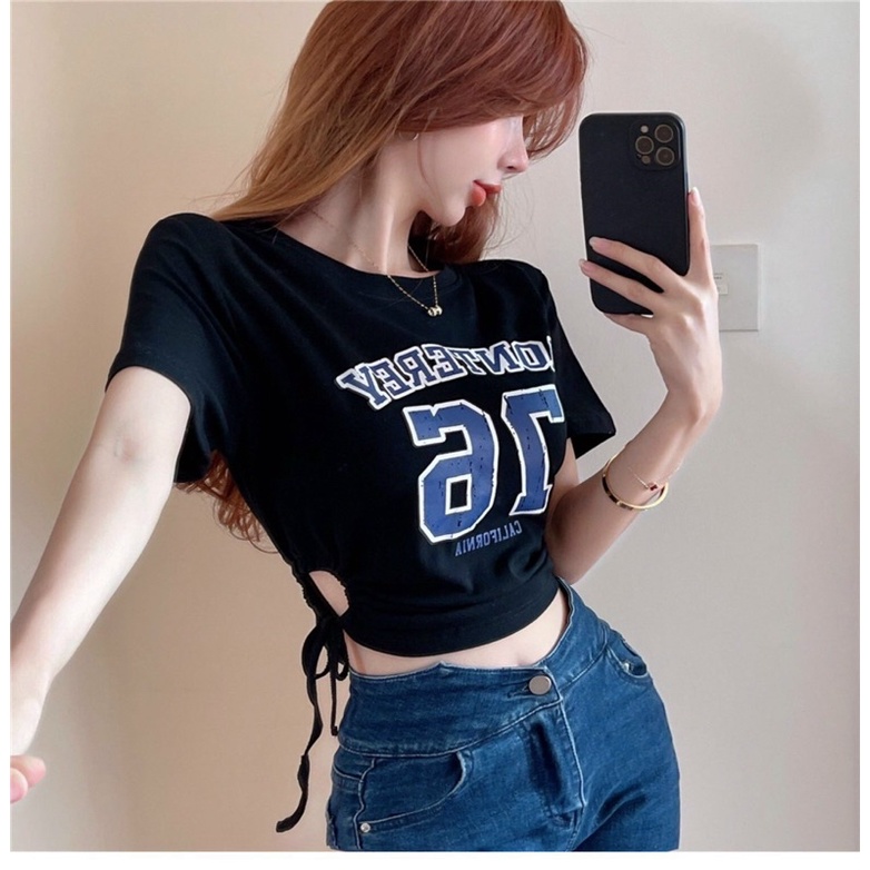 ÁO CROPTOP RÚT DÂY IN SỐ MÁ RD76 | BigBuy360 - bigbuy360.vn