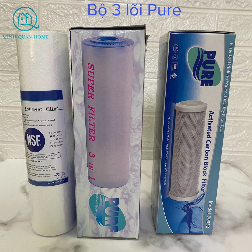 Bộ 3 lõi lọc Pure 123 Thái lan - lõi 1 PP hoặc PE ❤️NHẬP KHẨU CHÍNH HÃNG Pure Thái Lan❤️ Bộ lọc thô máy RO, ion kiềm