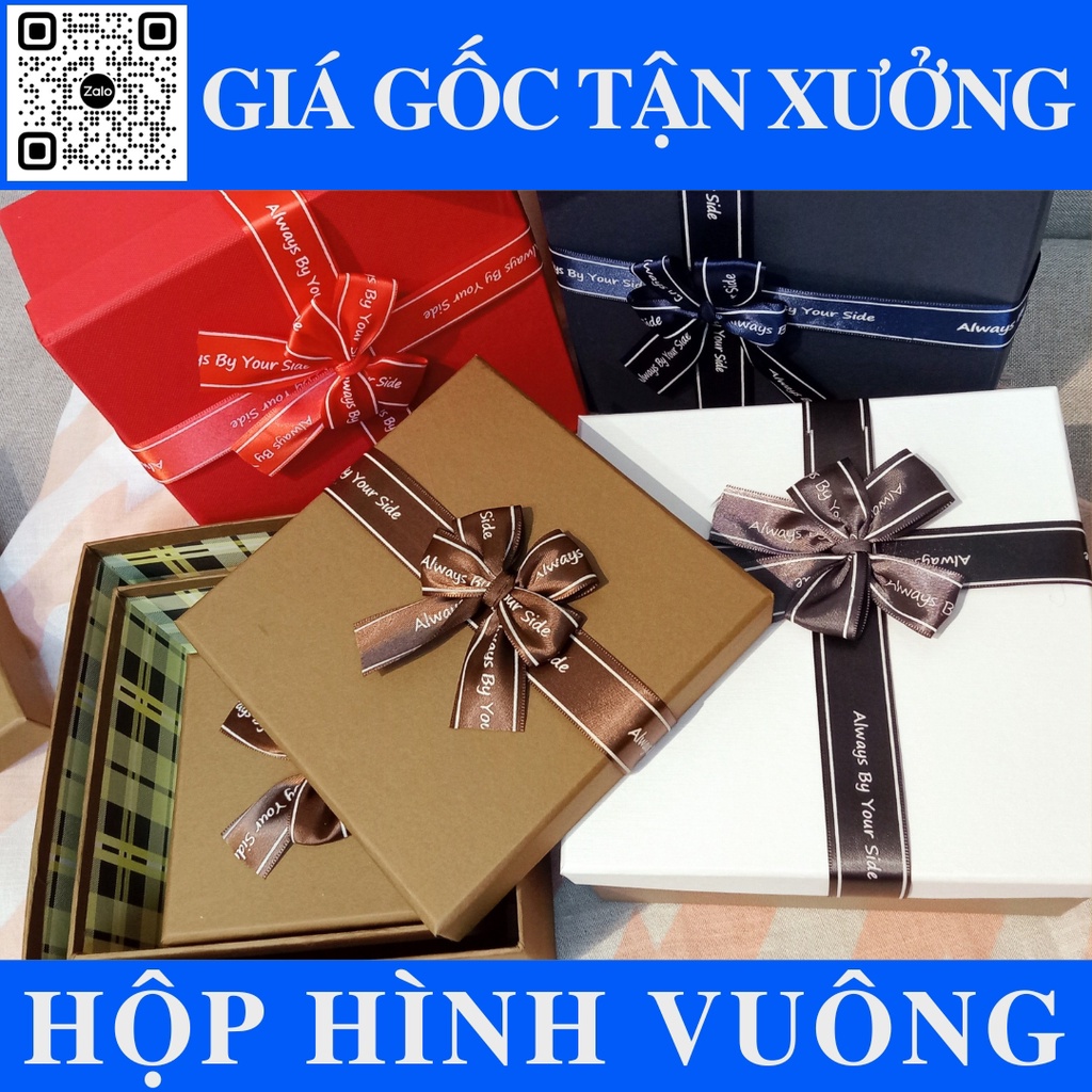 (Full size, màu)Hộp đựng quà tặng hình vuông có nơ nhiều kích thước, Mix màu,hộp đựng quà tết,hộp quà tặng