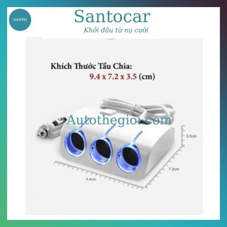 Bộ chia tẩu sạc oto - chia 3 cổng tẩu, kèm 2 cổng USB- Santocar