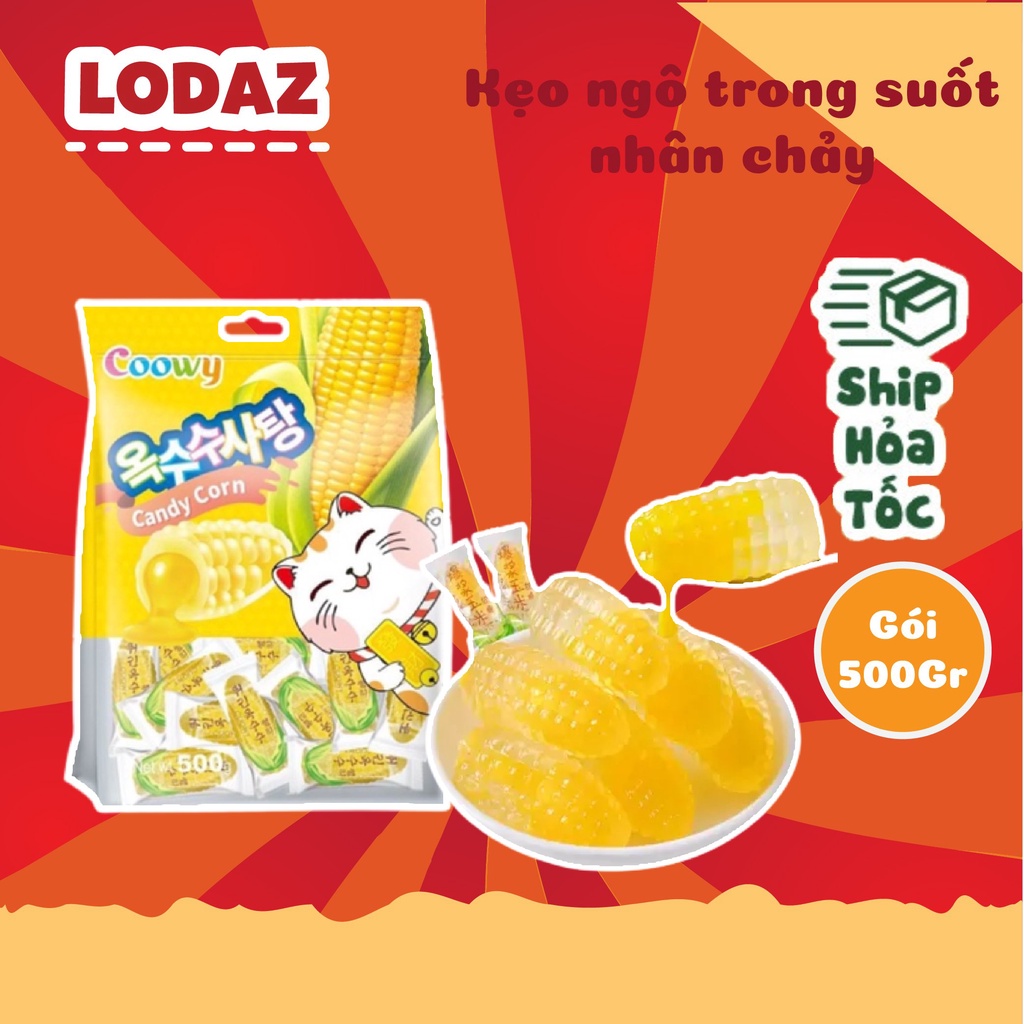 Kẹo Ngô dẻo trong suốt nhân chảy Coowy Đài Loan - Kẹo Bắp dẻo gói 500gr